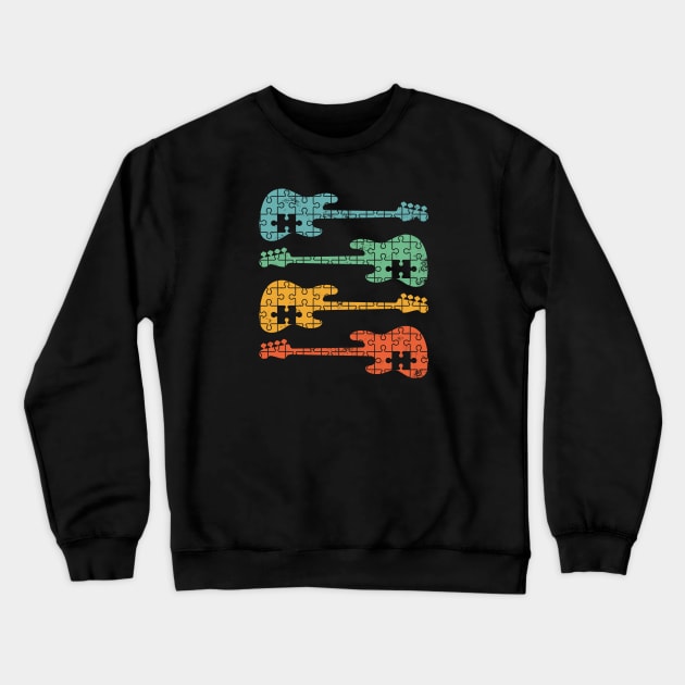 Bass Guitar Puzzle Cool Retro Colors Crewneck Sweatshirt by nightsworthy